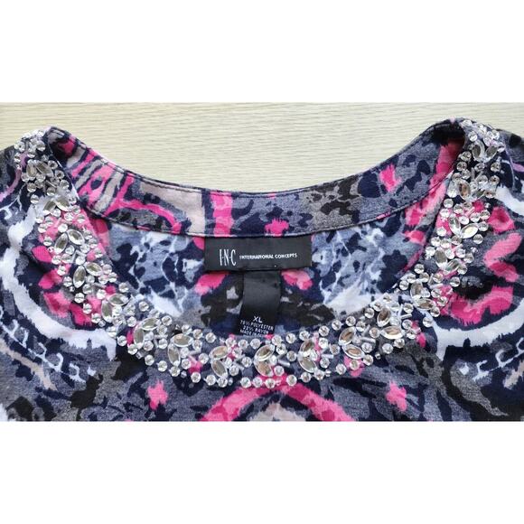 TOP/BLOUSE-INC-INTERNATIONAL CONCEPTS-Abstract-Rhinestone Neckline-Size XL (Lrg) - Picture 5 of 13